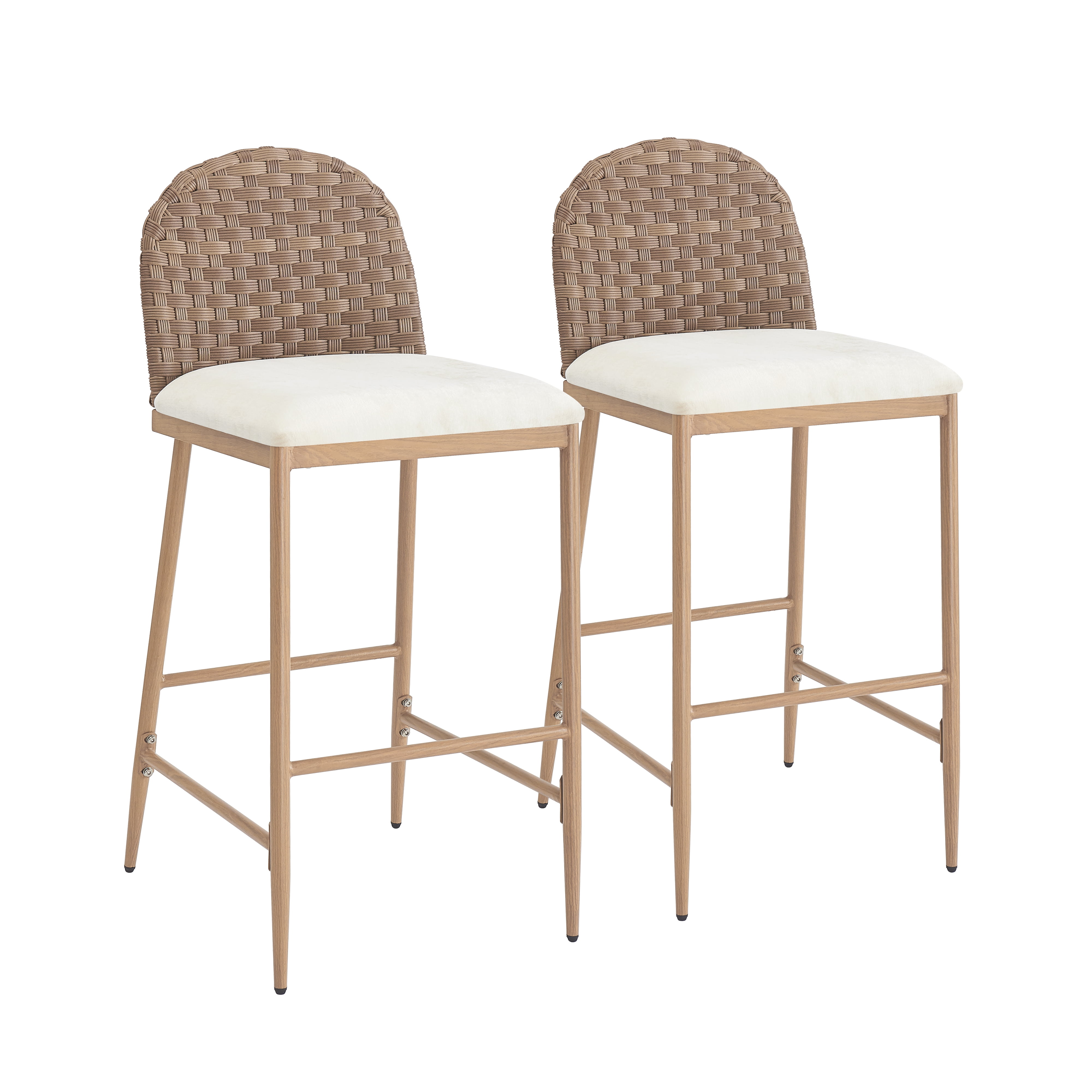 Euroco 40.1"H Upholstered Dining Chairs Set of 2, Farmhouse Kitchen Chairs with Rattan Backrest and Iron Frame,Armless Side Chairs for Living Room, Dining Room,Restaurant, Brown
