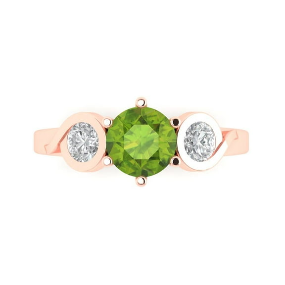 Three-Stone Engagement Ring for Women - 1.72ct Natural Peridot in 14K Rose Gold Promise Ring