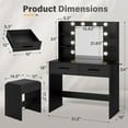 thumbnail image 3 of Vineego Vanity Table Set with Mirror & Adjustable LED Lights, Vanity Set with Desk & Stool, Makeup Vanity Desk with 2 Drawers & 6 Shelves for Bedroom, Black, 3 of 7