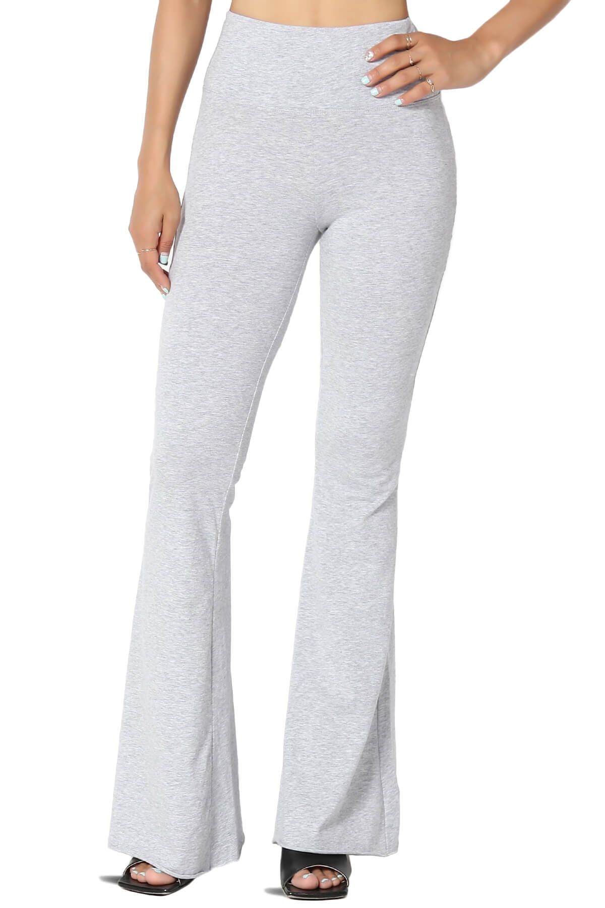 Women's Solid Plain High Rise Flared Comfy Trouser Stretch Cotton Yoga
