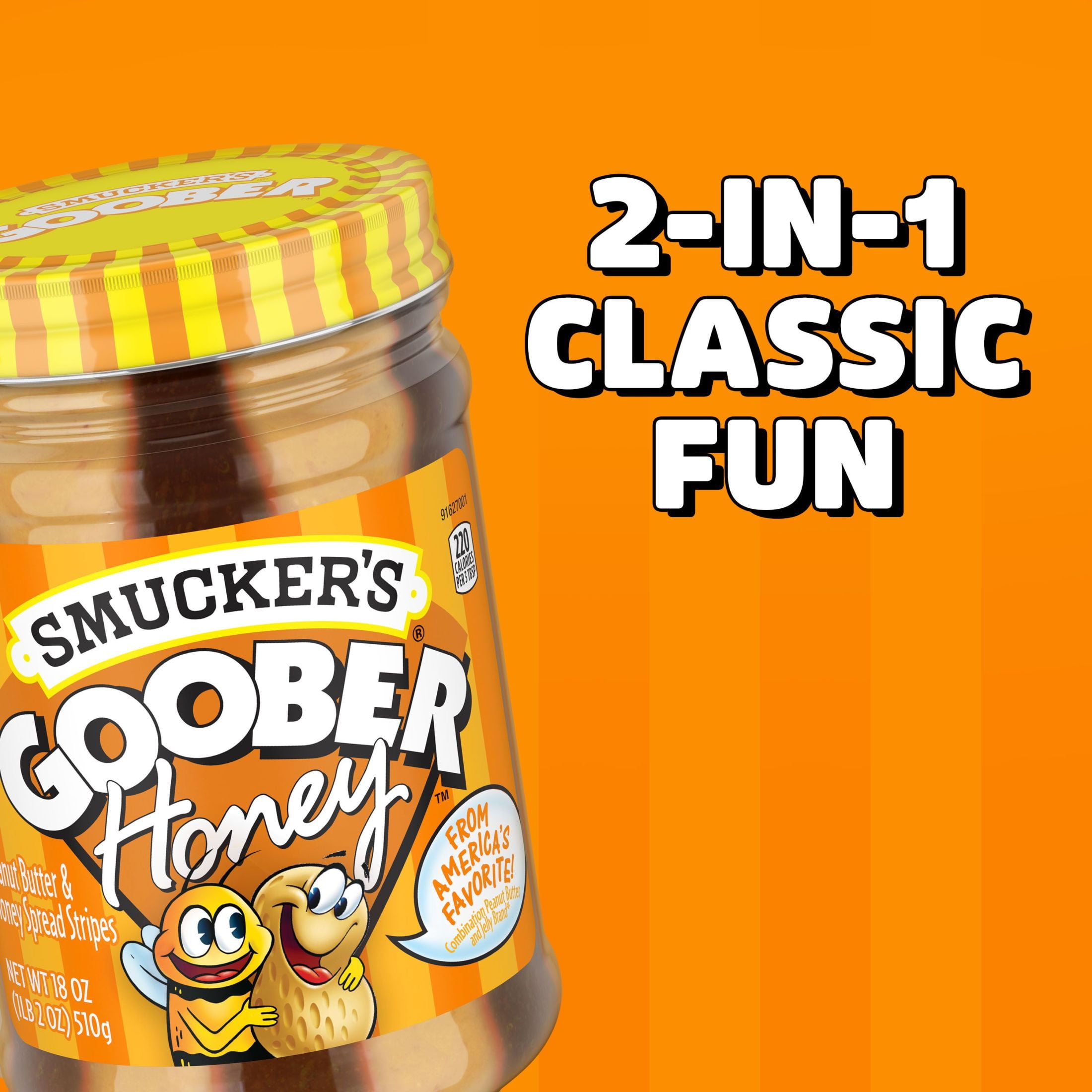 (12 pack) Smucker's Goober Peanut Butter & Honey Spread Stripes, 18 oz Jar