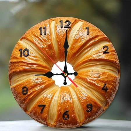 Croissant Shaped Wall Clock Unique Design Home Decor 10-Inch Silent Wooden Wall Clock, Battery Operated (AA Batteries Not Included), Artistic Home Decor