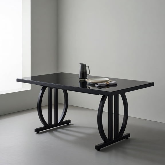 Hommoo 63 Inch Modern Dining Table for 4-6 People, Sleek Metal Frame Rectangular Kitchen Table with MDF Top, Black