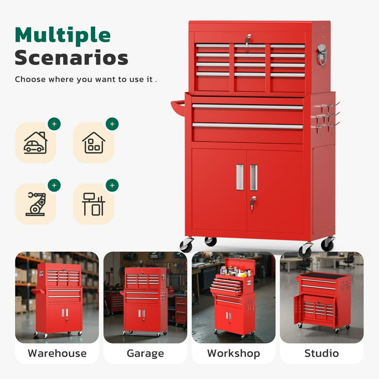 Suncrown 2-in-1 Tool Chest and Cabinet, Large 8-Drawer Rolling