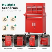 SUNCROWN 8-Drawer Metal Tool Chest, Rolling Tool Cart with Wheels,2 in 1 Detachable Tool Cabinets,Tool Box,Liners and Locking System for Garage,Warehouse,Workshop, Barbershop(Red)