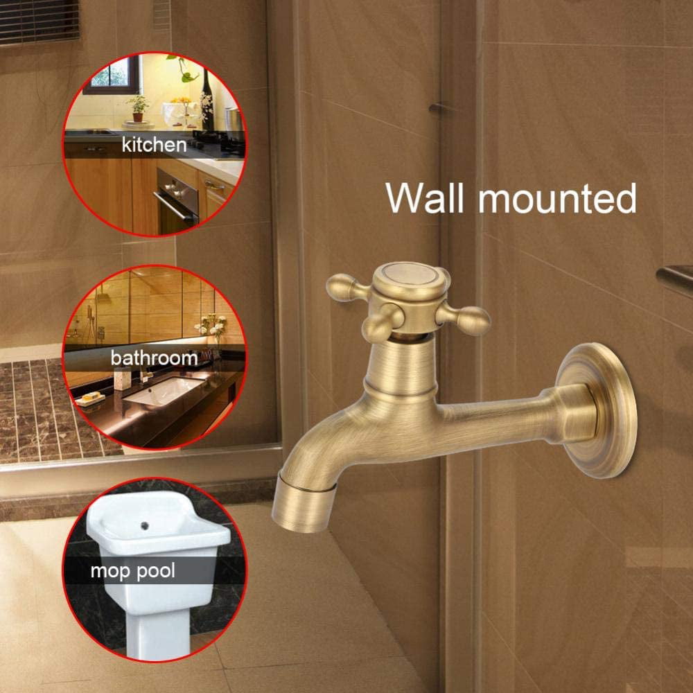 European Classic Mop Pool Faucet Wall Mounted Single Cross Handle Solid Brass Vintage Antique Oil Rubbed Water Tap Elegant Smooth Luxury Cold/hot Water Control Sink Faucet #2