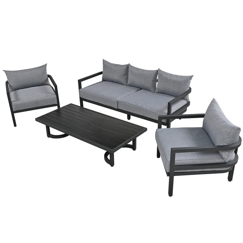 4-Piece Steel Frame Outdoor Sectional Sofa Set with Coffee Table, Patio Conversation Set with Cushions, Patio Furniture Set for Garden, Lawn & Backyard