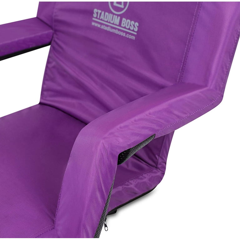 Wide Stadium Seat Chair Bleacher Cushion- Padded Back Support, Armrests, 6  Reclining Positions and Portable Carry Straps By Wakeman Outdoors (Purple)  