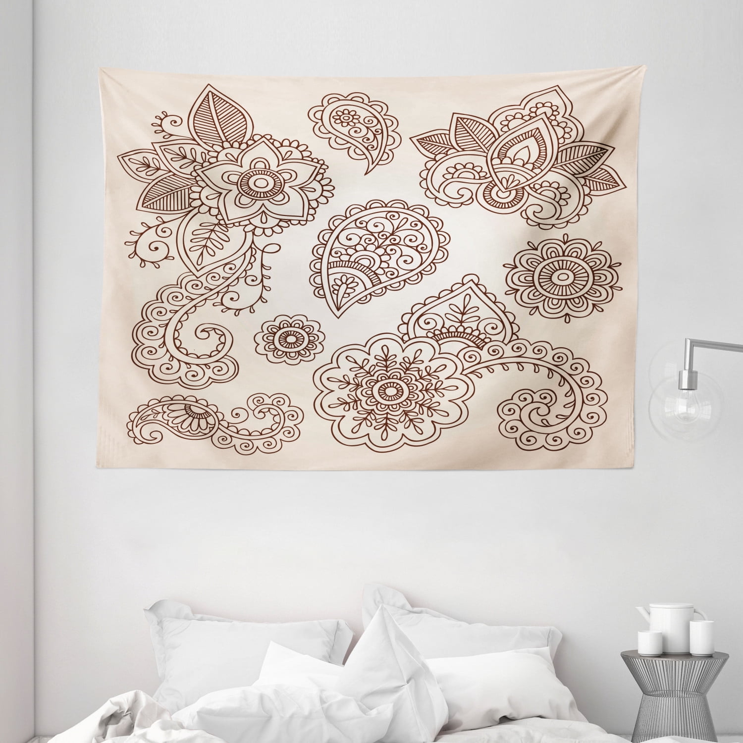 Henna Tapestry, Flowers and Paisley Pattern Doodles in Various Shapes