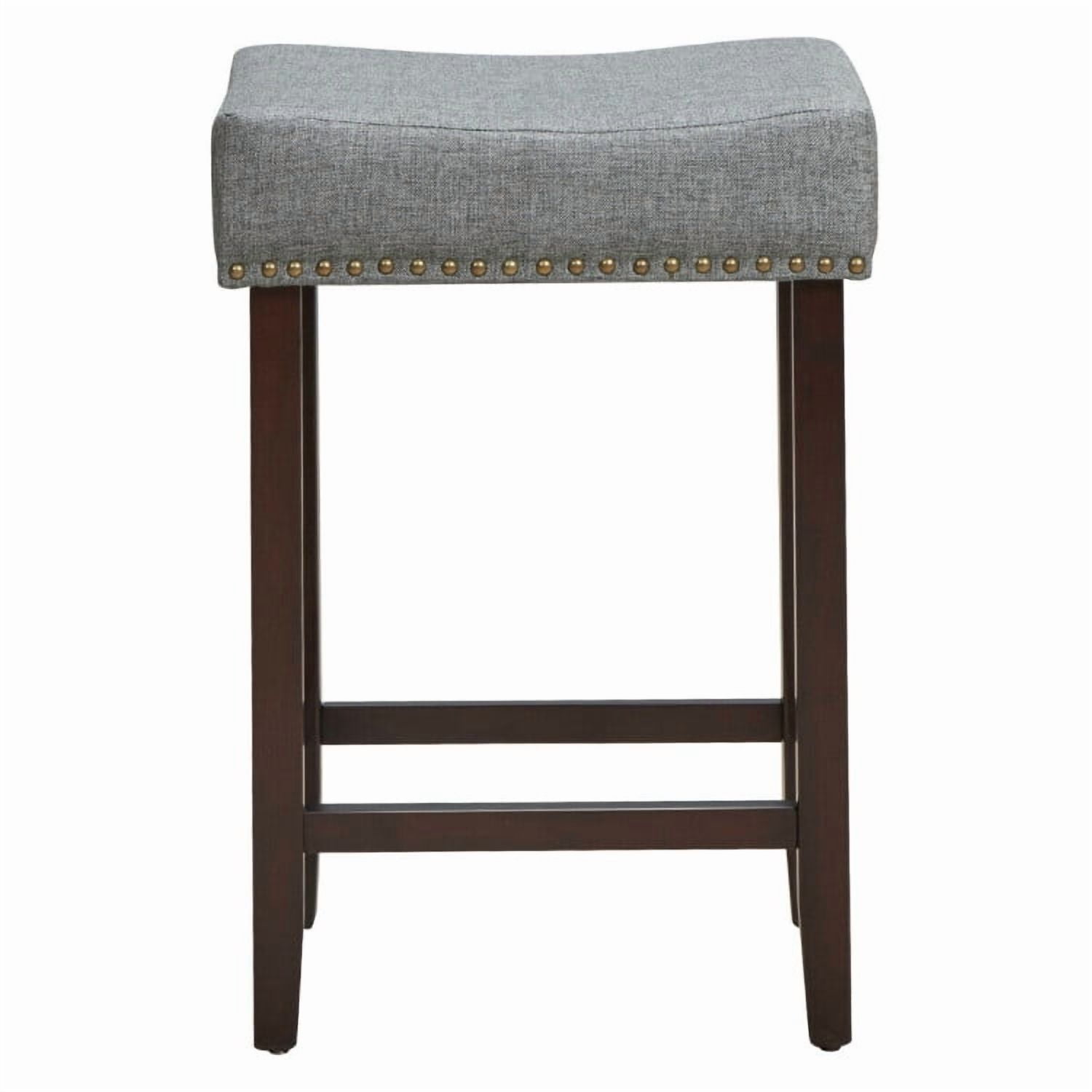 Demi Bonn Set of 2 Nailhead Saddle Bar Stools, 24" Heightdoor Modern Dining Chair, Gray