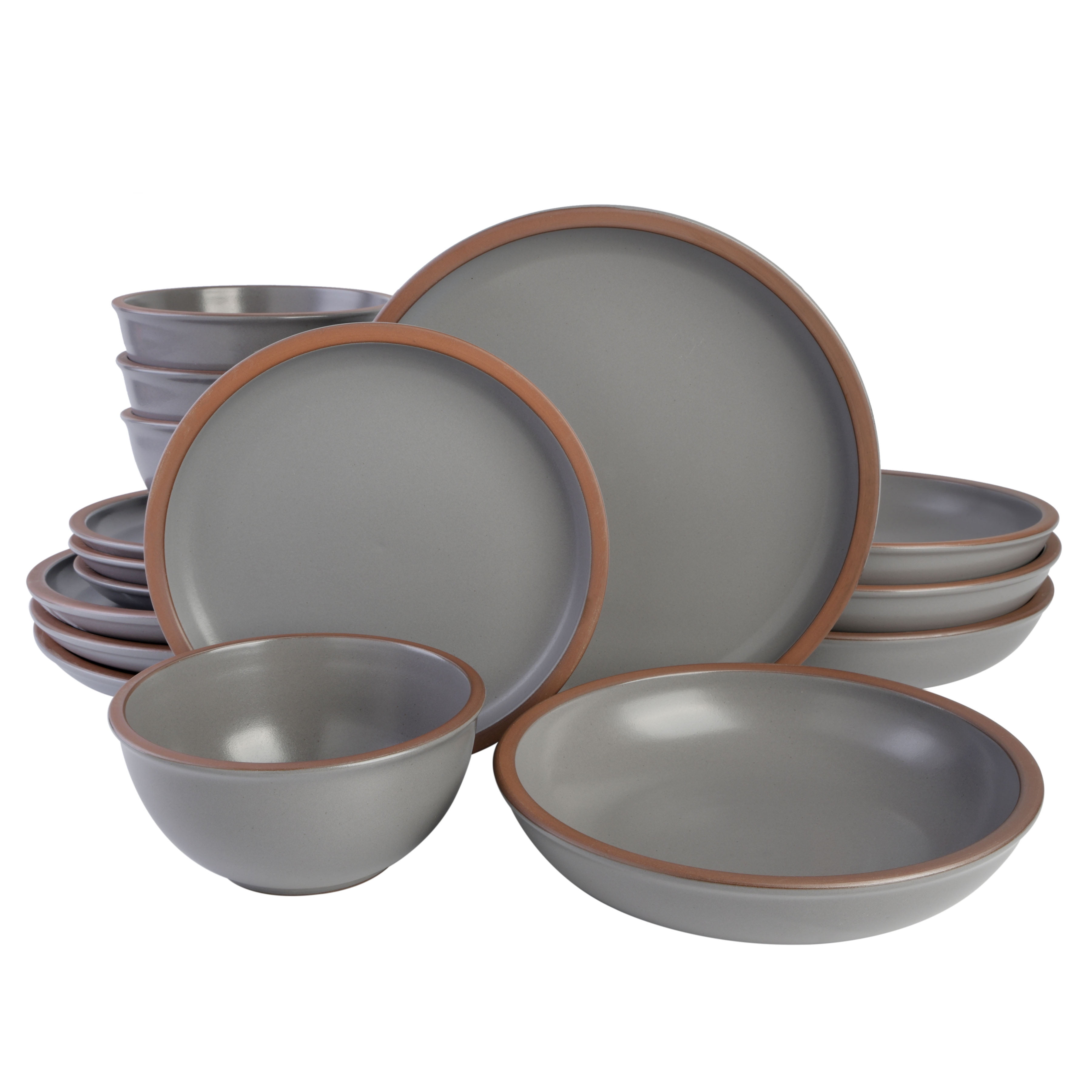 Gibson Soho Lounge Lagos 16 Piece Double Bowl Dinnerware Set, Grey