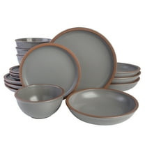 Gibson Soho Lounge Lagos 16 Piece Double Bowl Dinnerware Set, Grey