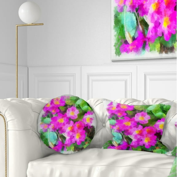 Designart Pink Little Flowers with Green Leaves - Floral Throw Pillow - 12x20