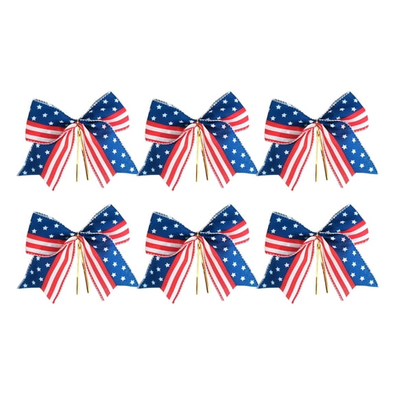 4th of July Patriotic Bows, 6-Piece Red White Blue Flag Bows, Ornaments Tree Bows for Independence Day, Memorial Day Bows for Front Door Indoor Outdoor Tree Decoration 6x6.3 Inch