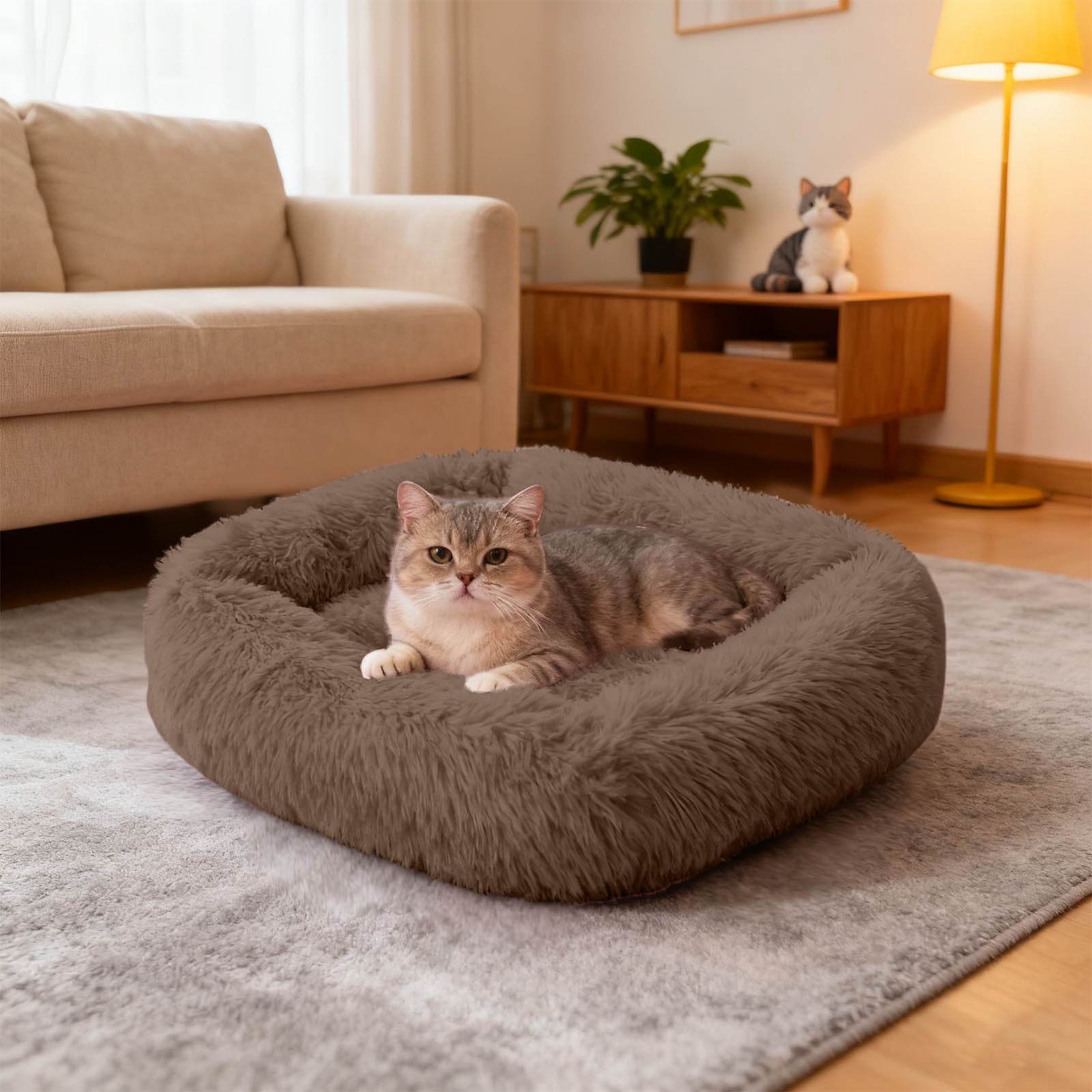Calming Self Warming Pet Bed for Cats and Dogs Soft Cuddler Cushion Machine Washable Indoor Outdoor Use