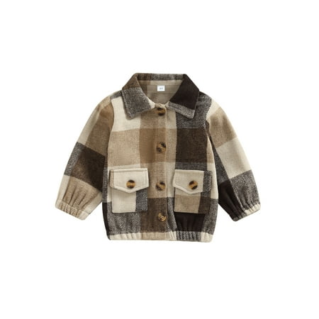 

jaweiwi Toddler Baby Winter Plaid Jacket for Girls Boys Long Sleeve Lapel Collar Button Down Shirt Coat 1 2 3 4 5Years