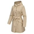 thumbnail image 4 of Women Hooded Classic Tie Belt Drawstring Outdoor Activity Waterproof Rain Coat Windbreaker Apricot L, 4 of 9