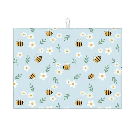 

Dish Drying Mat Bee flower A Highly Absorbent Microfiber Drying Mat Kitchen Counter or Sink Drawer Liner 16x18 Kitchen Drying Mat Coffee Mat Kitchen Essentials