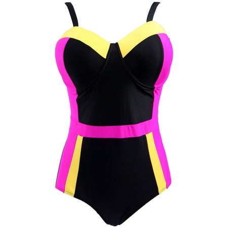 - Women's Retro One Piece Swimsuit Plus Size Padded Halter Vintage Swimsuit (Colorblock Monokini, X-Large)