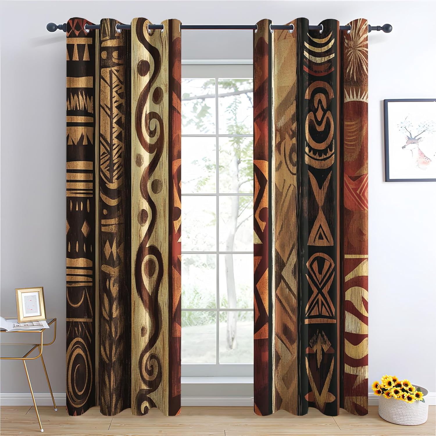 African Blackout Curtains for Bedroom Living Room, Thermal Insulated Room Darkening Grommet Drapes, Boho Afro Ethnic Tribal Window Curtains Home Decor-42"W x 84"L (Pack of 2)