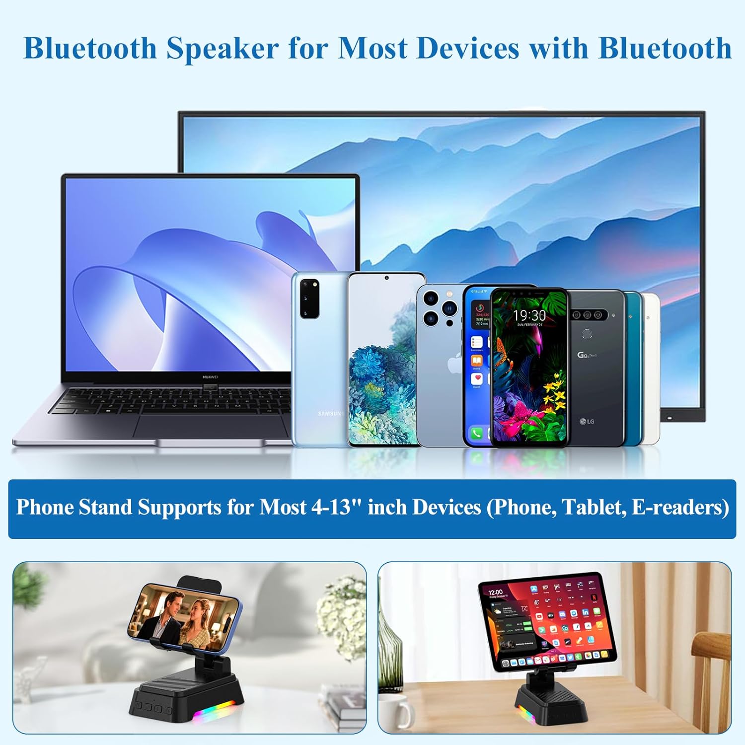 Gifts for Men Women, Cell Phone Stand with Bluetooth Speaker and Ambient Light, Stereo Sound, Adjustable Phone Holder, Cool Tech/Christmas/Birthday Gift Idea for Dad Mom Husband