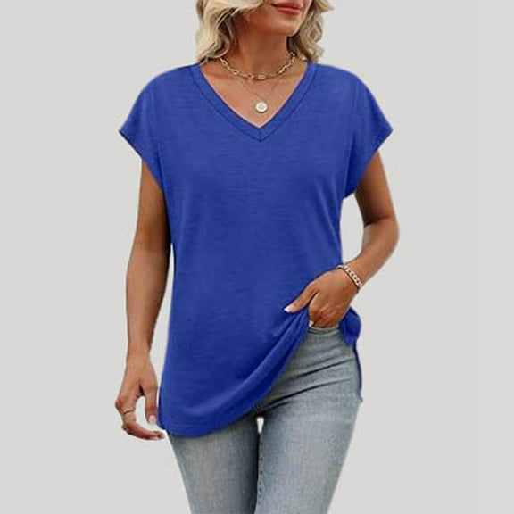 Women's Summer Fashion Casual V Neck Low Neckline Short Sleeved Solid Color Printed Loose T Shirt Top Women's Long Sleeve Tee Shirts Womens T Shirts Casual Tech T Shirt Juniors Graphic Tops Tops Loose