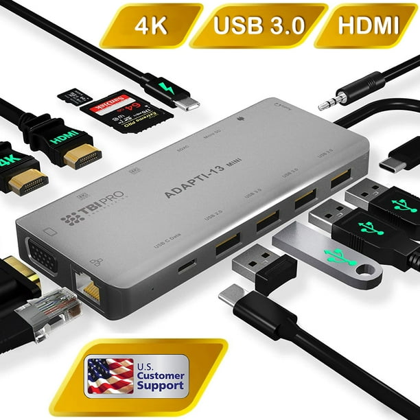 USB C Hub 3.0 with Triple Display 2X HDMI, 4K, Type-C 100W Charging, 3