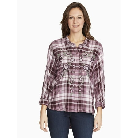 gloria vanderbilt yvette embroidered plaid shir gloria vanderbilt yvette embroidered plaid shir