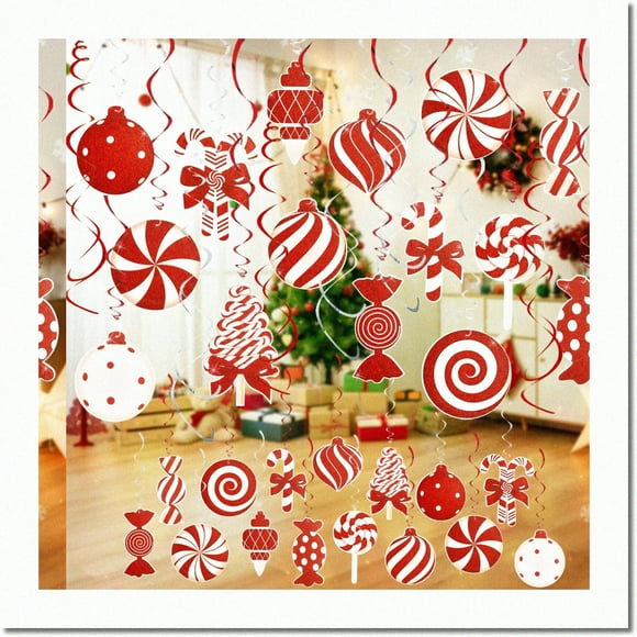 Spirales de Canne à Sucettes - 36 Pcs Décorations de Sucettes Rouges pour Fête d'Hiver Candyland