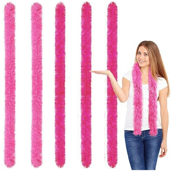 NOGIS 5 Pcs Feather Boas Artificial Fluffy Boas Bulk Decoration for Wedding Costume Birthday Halloween Xmas (5ft,Pink/Rose Red)