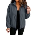 thumbnail image 4 of Women's Long-sleeved Windbreaker Baeitkot Women's Solid Color Zippered Long-sleeved Windbreaker with Pockets Gray L, 4 of 6