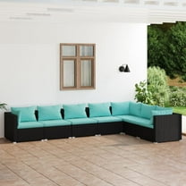 vidaXL 7 Piece Patio Lounge Set with Cushions Poly Rattan Black, 3101737
