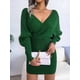 thumbnail image 4 of Vestido Mini de Punto Cruzado de Larga con de Murciélago para Cóctel para Mujer Verde L, 4 of 9
