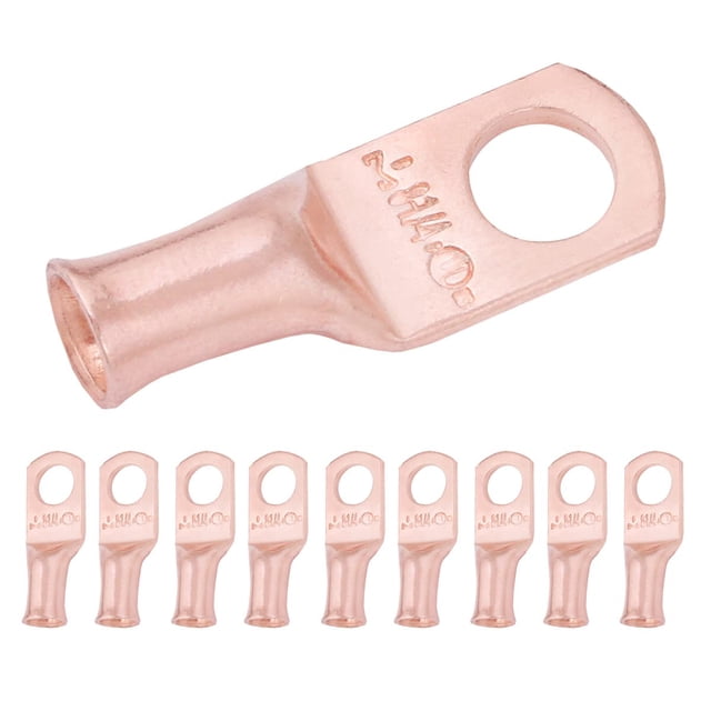 Selterm 10 Piezas 8 Awg – Perno De 1/4 Pulgadas – Terminales De Batería De Alta Resistencia, Terminales De Anillo, Extremos De Cable De Batería, Terminales De Calibre 8, Ojales De Cobre Desnudo Ul, Co