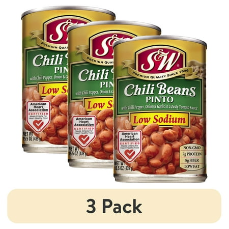 (3 pack) S&W Pinto Chili Beans - Low Sodium - 15.5 oz. Can