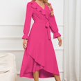 thumbnail image 4 of IROINNID Maxi Dress for Women Strapless V-Neck Wrap Dress Sexy Vintage V Neck Long Sleeve Solid Dresses Reduced,Hot Pink, 4 of 8