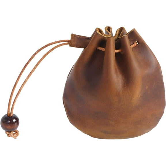 Leather Drawstring Pouch Bag: Mini Leather Coin Purse Wallet Medieval Pouch, Renaissance Viking Belt Waist Bag Drawstring Purse for Men & Women