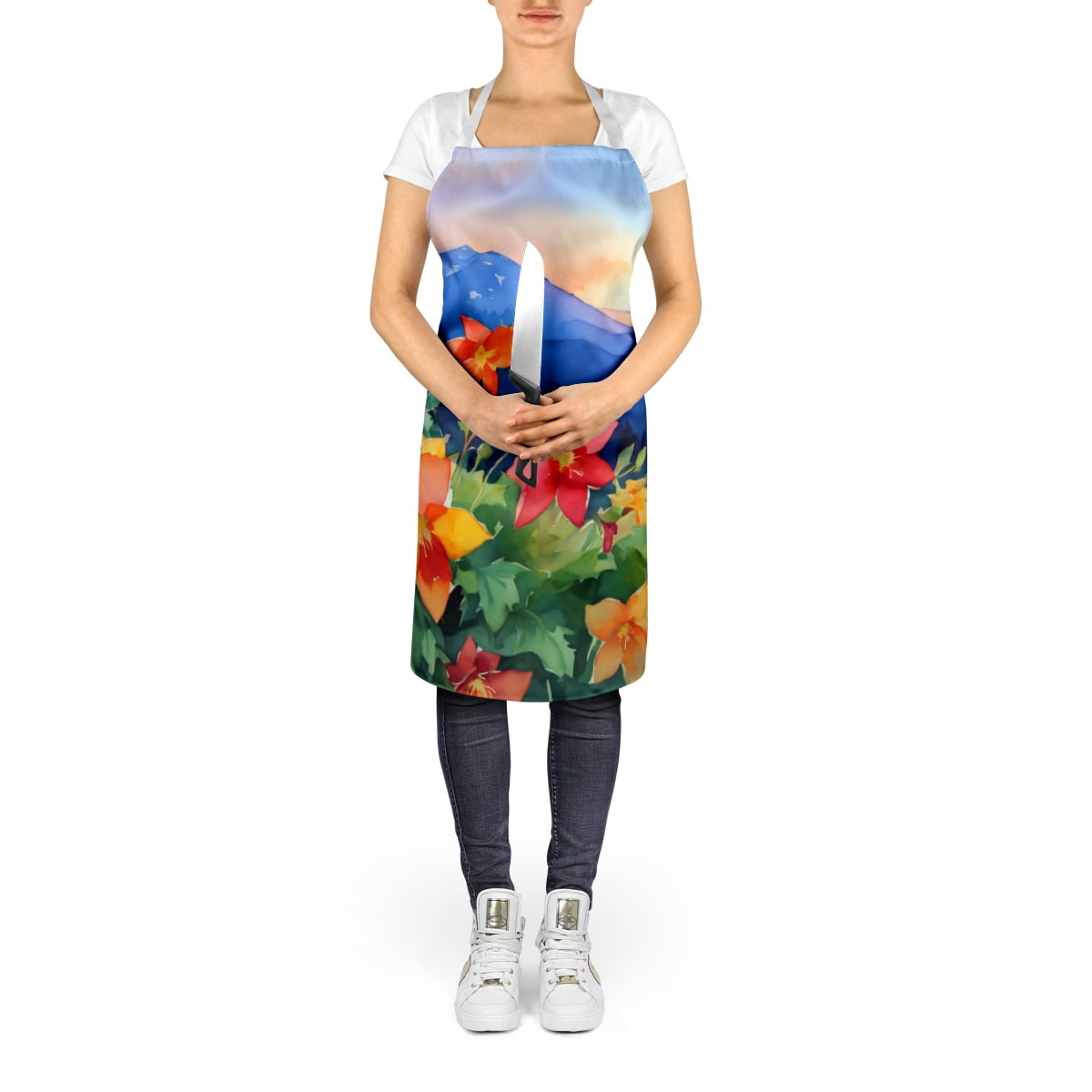 Colorado Rocky Mountain Columbine in Watercolor Apron 27 in x 30 in