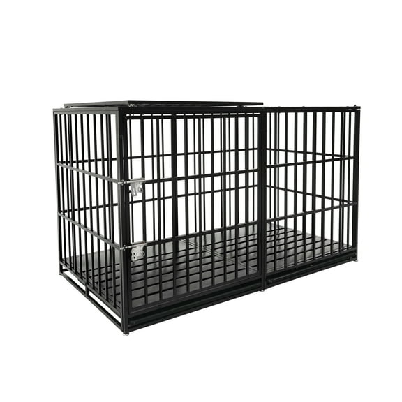 ZephyPaws 61" Extra Large Heavy Duty Metal Dog Crate with Double Doors, Removable Trays & Included Mat – Secure Indoor/Outdoor Kennel for Large Dogs, Black