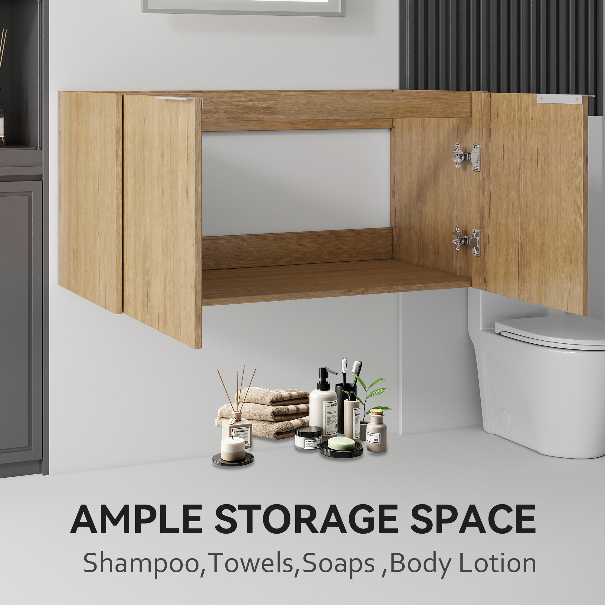 Leumius 36" Floating Bathroom Vanity Cabinet,Soft-Close Double Doors,Wall Mounted Cabinet Set Bathroom Vanity for Small Space,Cabinet Only,Oak