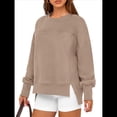 thumbnail image 2 of Sudadera Informal de Cuello Redondo para Mujer, -Otoño 2025, Larga, Abertura Lateral, Sudadera para Hacer Ejercicio. Caqui M, 2 of 10