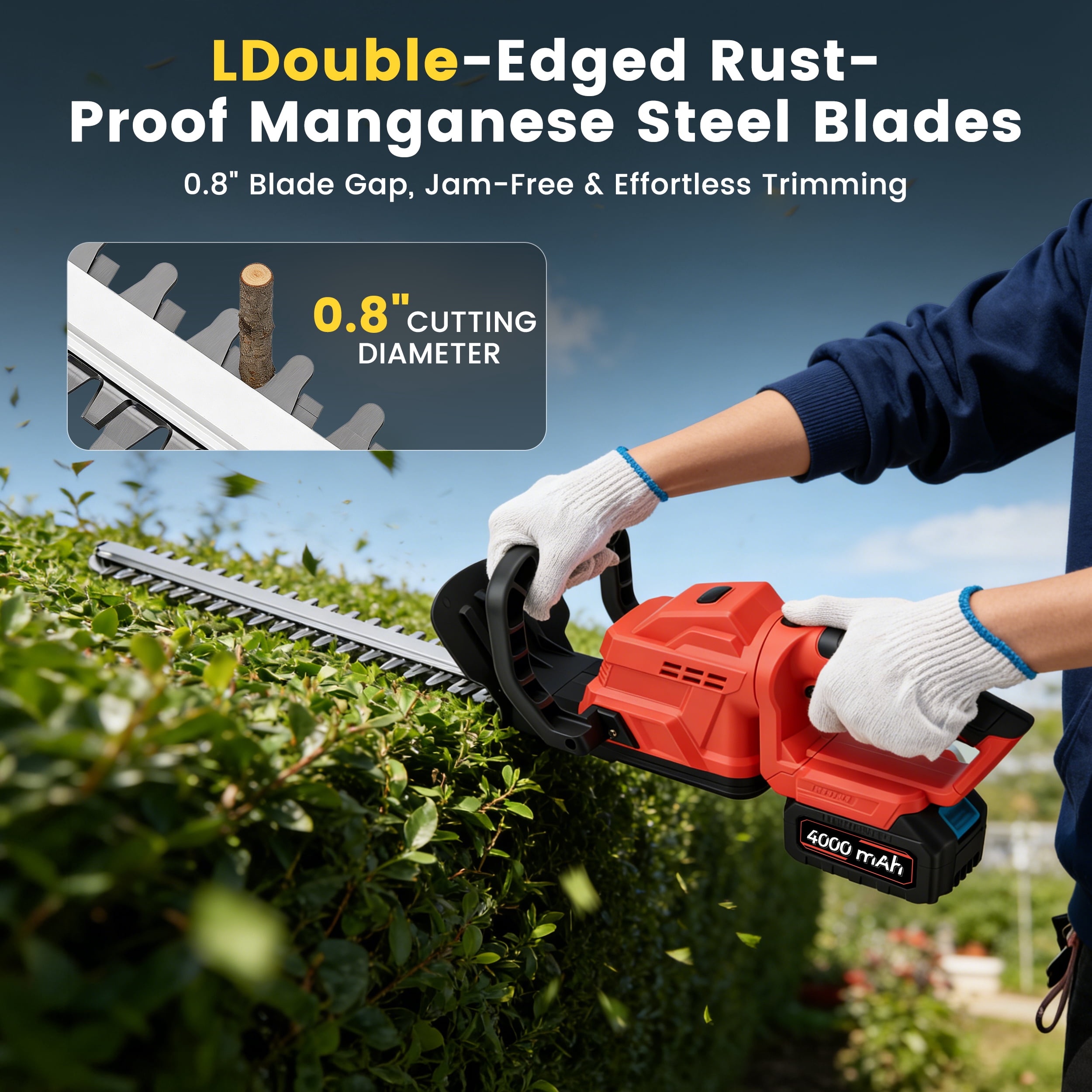 RELOIVE 20" Cordless Hedge Trimmer,24V Rechargeable Hedge Cutter with 20" Double Action Blade and 2PCS 2000MAH Batteries, Lightweight Grass Shrub Trimmer