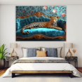 thumbnail image 4 of Mudket Framed Leopard on Teal Velvet Sofa Canvas Wall Art, Luxury Leopard Print Living Room Decor, Floral Animal Wall Art Ready to Hang - 12"L x 8"W, 4 of 10
