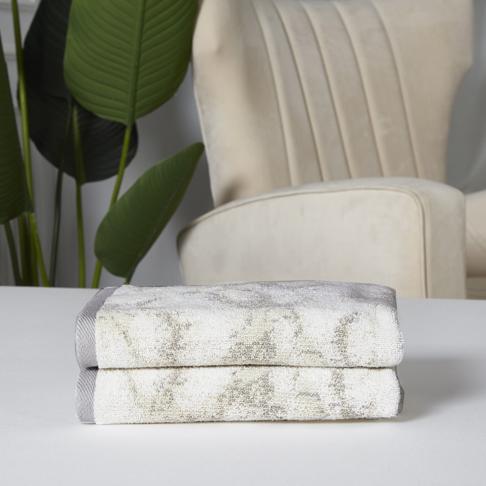 Violet Linen Hand Towels Set of 2 Marble Pattern, 100% Terry Cotton Super Soft Highly Absorbent Hand Towel for Bathroom, 20 Inch by 30 Inch, Grey, Hand Towels