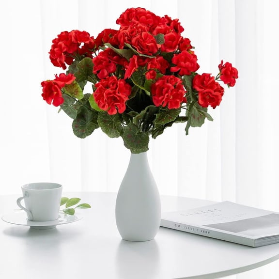 Morttic Artificial Flowers, Artificial Flowers 4Pcs 14 Inch UV-Resistant Fake Geraniums for Outdoors Fade-Resistant Realistic Geranium Plants for Wedding Home Party Decor, Silk Flowers