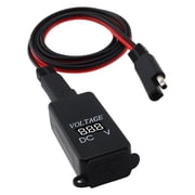 12V-24V 2.1A SAE Dual USB Cable Adapter Waterproof Dual Port Power Socket Smart Phone Tablet GPS Charger with Voltmeter for Motorcycle Car Boat Marine
