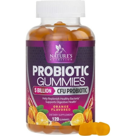 Probiotic Gummies for Digestive Health, Daily Probiotics for Women & Men, 5 Billion CFUs, Nature's Pro Biotics Gummy for Immune Support, Digestive Nutritional Supplements, Orange Flavor - 120 Gummies