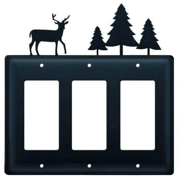 Triple GFI Cover with Metal Deer and Tree Accent, Black