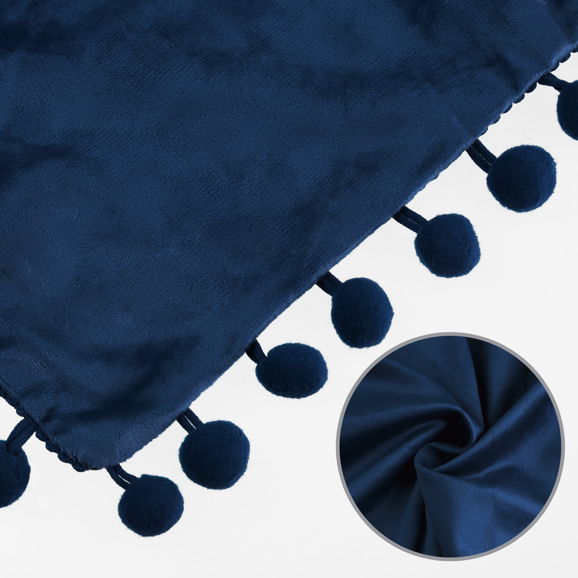 Unique Bargains 2 Velvet Throw Pillow Covers Pompoms Decorative Pillow Cases Cushion Cover Dark Blue 20" x 20"