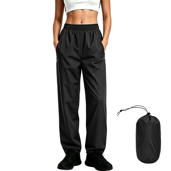 Edvintorg Womens Pants Plus Size Fashion Waterproof Elastic Waisted Lightweight Loose Casual Trouser with Pocket Woman Clothes Black XXL